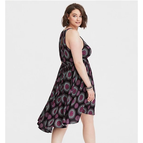 Torrid plus size 4x Medallion Print Hi-Lo Challis Dress black purple and teal - Picture 4 of 14